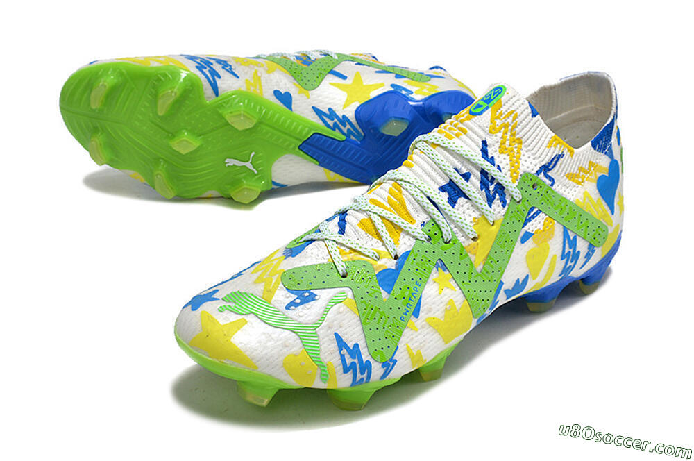 Puma Future Ultimate DNA FG Firm Ground Soccer Cleats - White/Blue/Yellow/Green 3