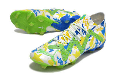 Puma Future Ultimate DNA FG Firm Ground Soccer Cleats - White/Blue/Yellow/Green