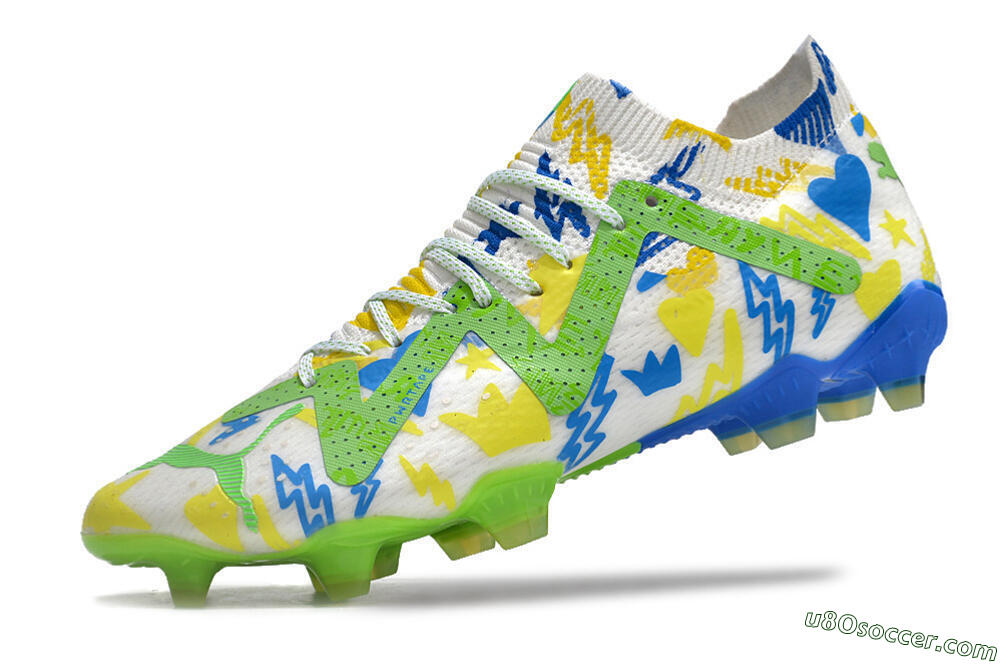 Puma Future Ultimate DNA FG Firm Ground Soccer Cleats - White/Blue/Yellow/Green 5