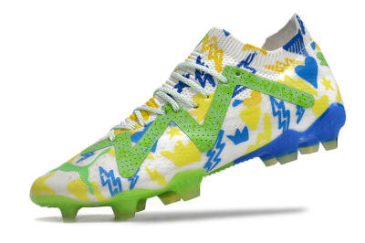 Puma Future Ultimate DNA FG Firm Ground Soccer Cleats - White/Blue/Yellow/Green