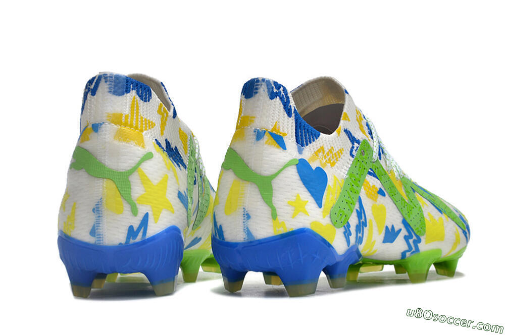 Puma Future Ultimate DNA FG Firm Ground Soccer Cleats - White/Blue/Yellow/Green 6