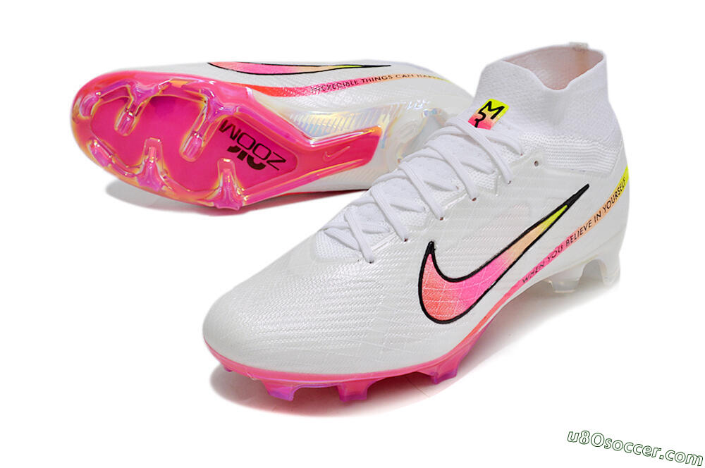 Nike Air Zoom Mercurial Superfly 9 Elite FG Firm Ground Soccer Cleats - White/Pink/Black 3