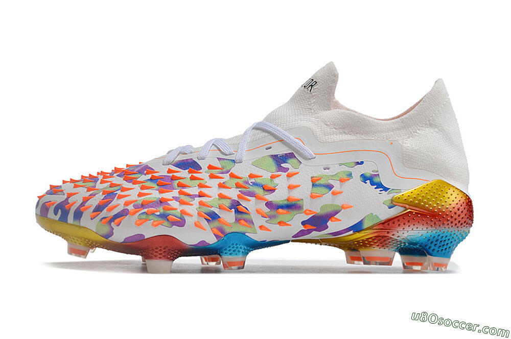 Adidas Predator Freak.1 Low FG Firm Ground Soccer Cleats - White/Blue/Orange/Gold 2