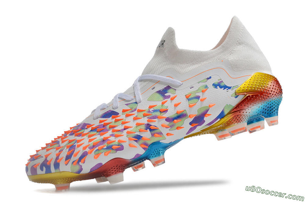 Adidas Predator Freak.1 Low FG Firm Ground Soccer Cleats - White/Blue/Orange/Gold 5
