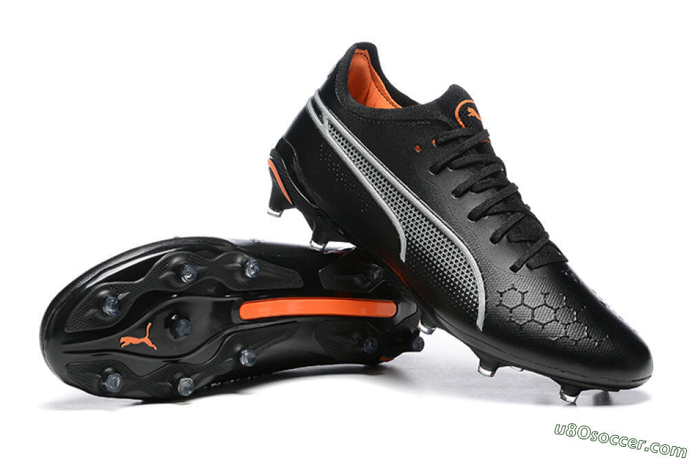 Puma King Ultimate Icon MG Multi Ground Soccer Cleats - Black/Silver/Orange 4