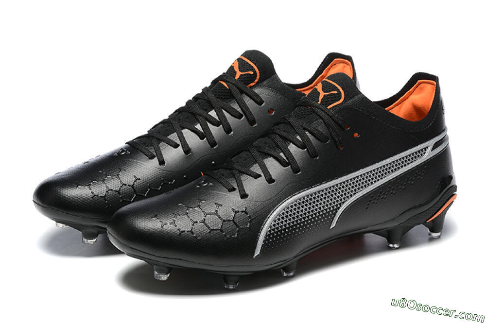 Puma King Ultimate Icon MG Multi Ground Soccer Cleats - Black/Silver/Orange 5
