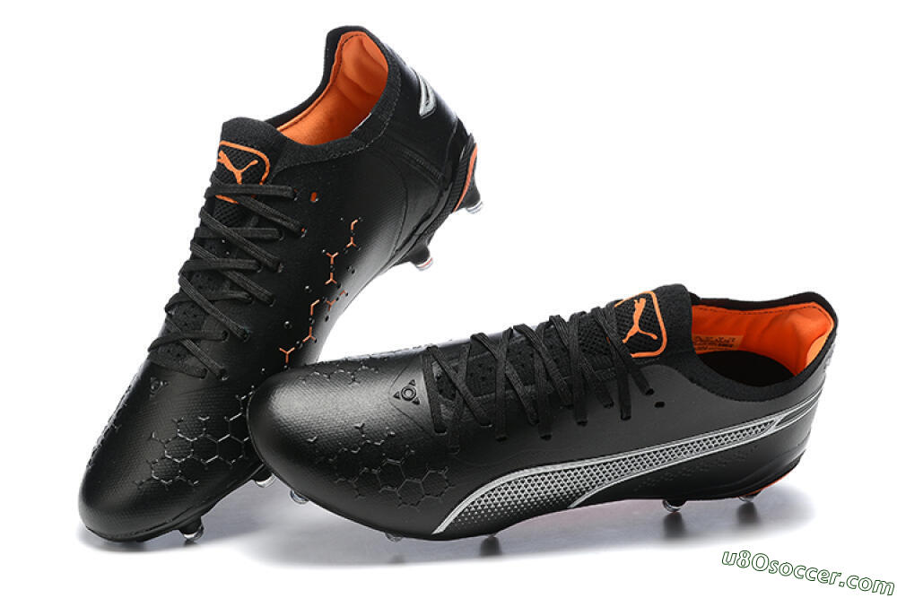 Puma King Ultimate Icon MG Multi Ground Soccer Cleats - Black/Silver/Orange 6