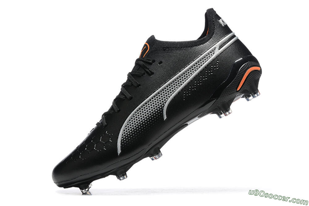 Puma King Ultimate Icon MG Multi Ground Soccer Cleats - Black/Silver/Orange 8
