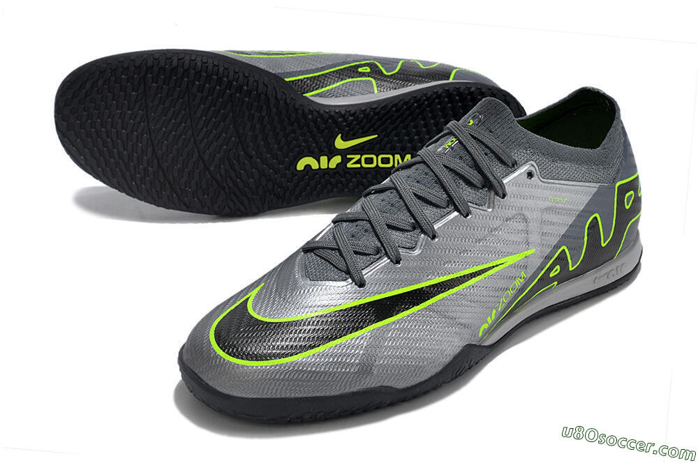 Nike Air Zoom Mercurial Vapor 15 Elite IC Indoor & Futsal Soccer Shoes - Silver/Grey/Black/Green 3