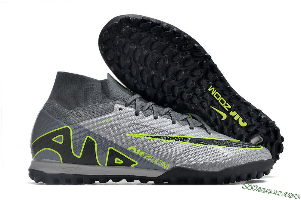 Nike Air Zoom Mercurial Superfly 9 Elite TF Artificial Turf Soccer Shoes - Silver/Grey/Black/Green 1