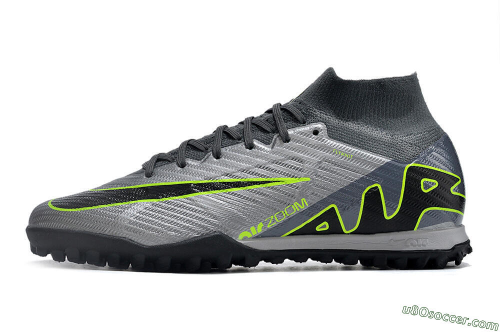 Nike Air Zoom Mercurial Superfly 9 Elite TF Artificial Turf Soccer Shoes - Silver/Grey/Black/Green 2