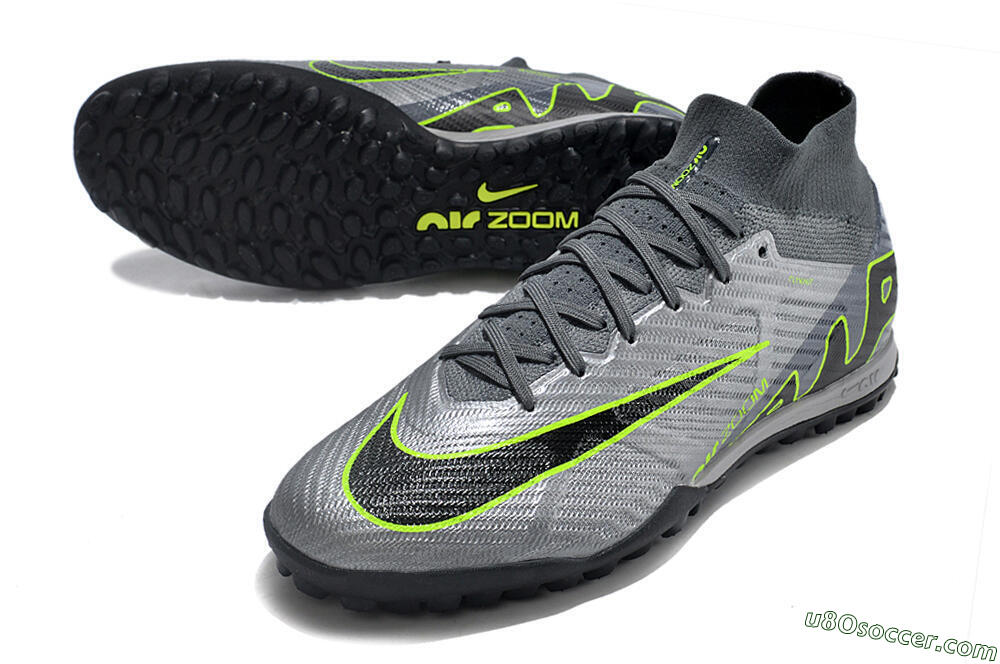 Nike Air Zoom Mercurial Superfly 9 Elite TF Artificial Turf Soccer Shoes - Silver/Grey/Black/Green 3