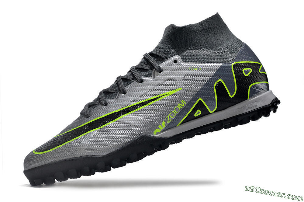 Nike Air Zoom Mercurial Superfly 9 Elite TF Artificial Turf Soccer Shoes - Silver/Grey/Black/Green 5