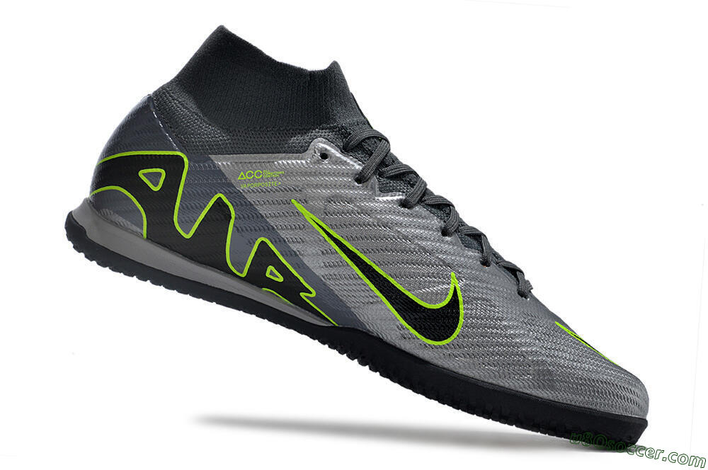 Nike Air Zoom Mercurial Superfly 9 Elite IC Indoor & Futsal Soccer Shoes - Silver/Grey/Black/Green 4