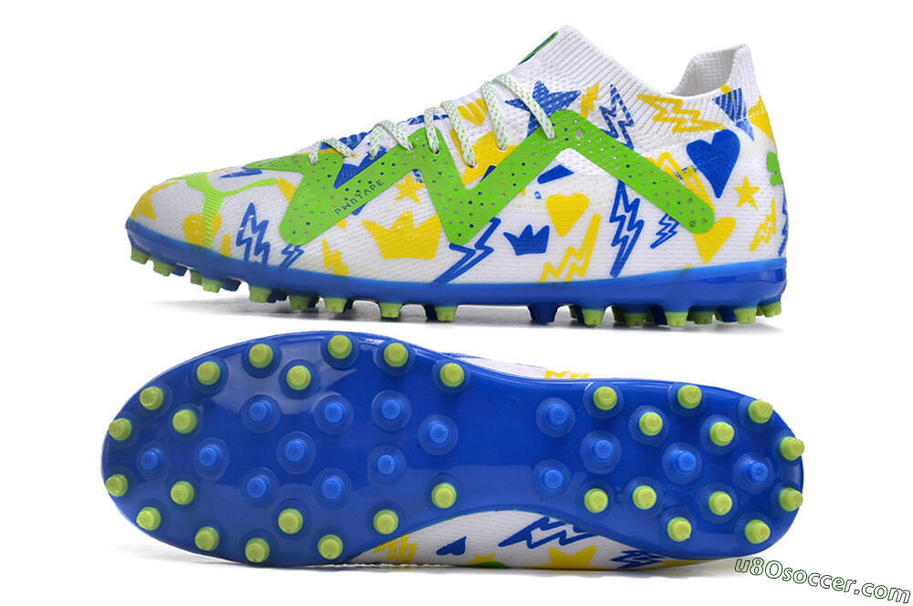 Puma Future Ultimate MG Multi Ground Soccer Cleats - White/Yellow/Blue 0