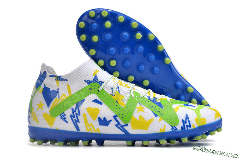 Puma Future Ultimate MG Multi Ground Soccer Cleats - White/Yellow/Blue 1
