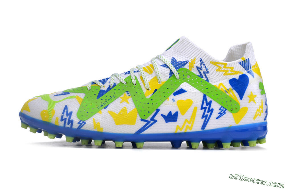 Puma Future Ultimate MG Multi Ground Soccer Cleats - White/Yellow/Blue 2