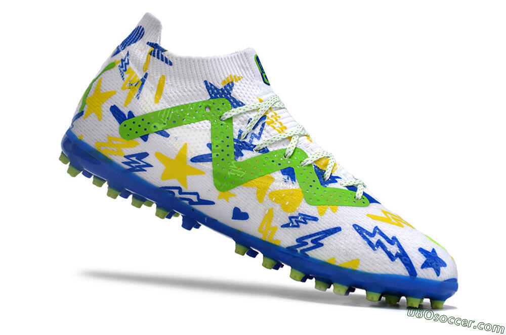 Puma Future Ultimate MG Multi Ground Soccer Cleats - White/Yellow/Blue 4