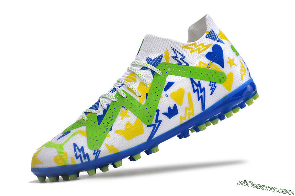 Puma Future Ultimate MG Multi Ground Soccer Cleats - White/Yellow/Blue 5
