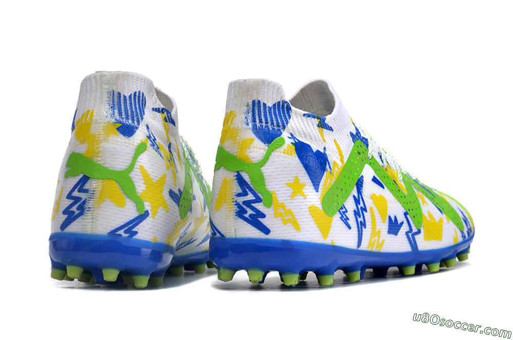 Puma Future Ultimate MG Multi Ground Soccer Cleats - White/Yellow/Blue 6