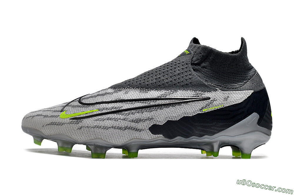 Nike Phantom GX Elite DF Link FG Firm Ground Soccer Cleats - Grey/Black/Green 2