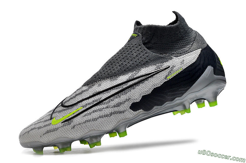 Nike Phantom GX Elite DF Link FG Firm Ground Soccer Cleats - Grey/Black/Green 5