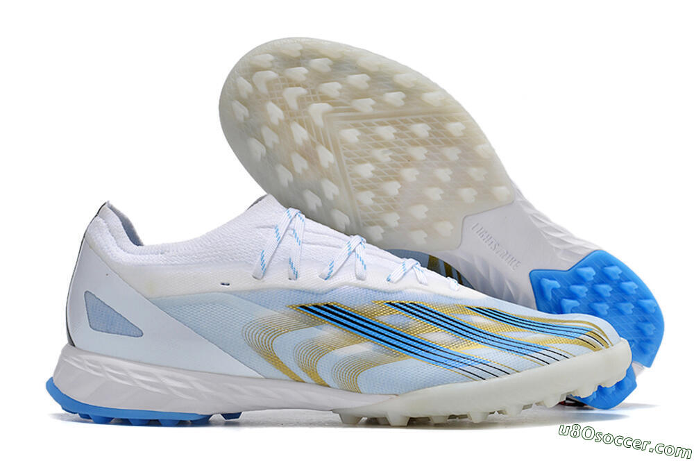 Adidas X Crazyfast.1 TF Artificial Turf Soccer Shoes - White/Blue/Gold 1