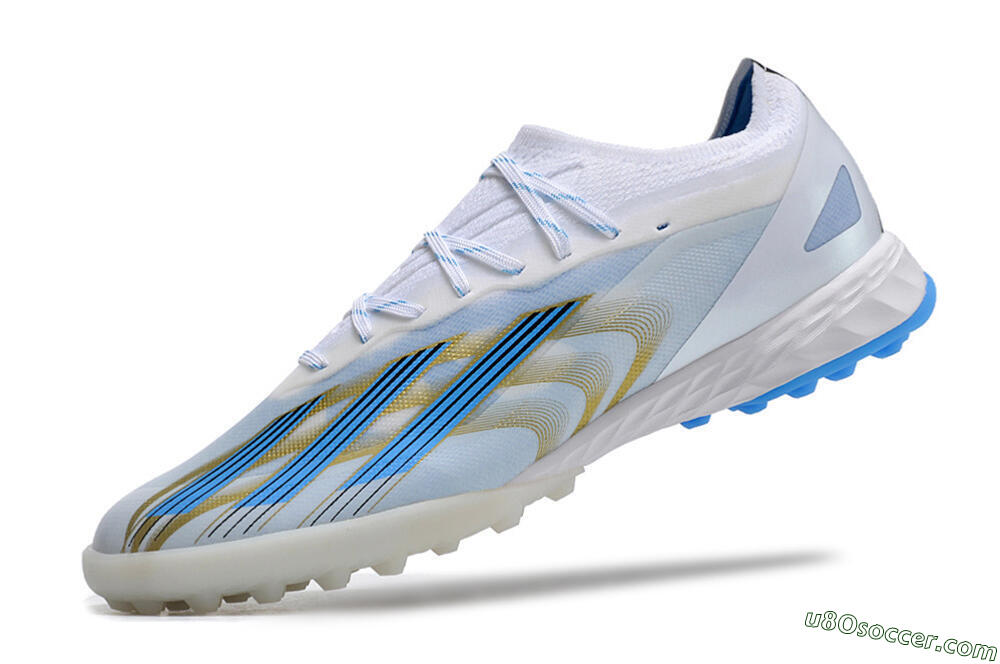 Adidas X Crazyfast.1 TF Artificial Turf Soccer Shoes - White/Blue/Gold 5