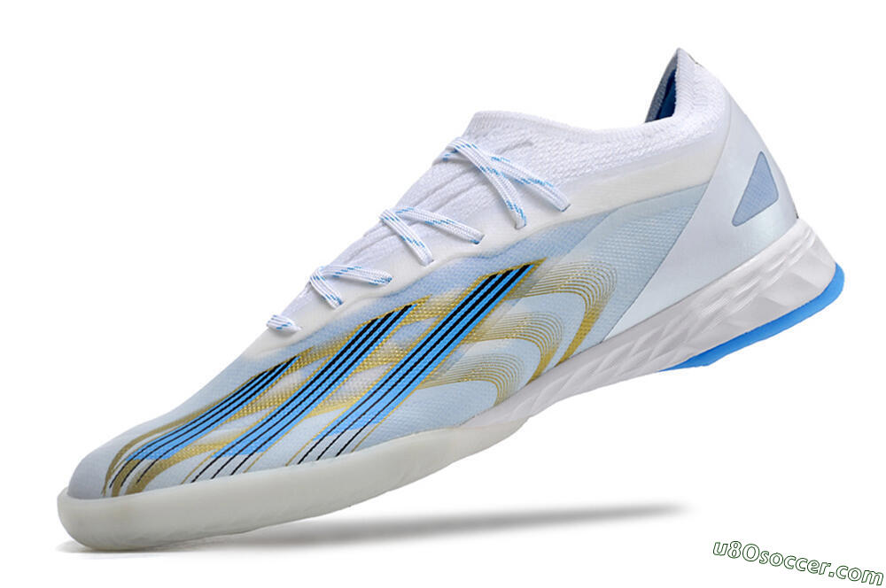 Adidas X Crazyfast.1 IC Indoor & Futsal Soccer Shoes - White/Blue/Gold 5