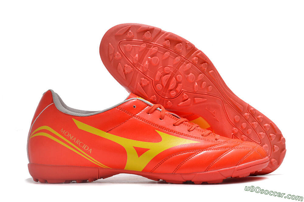 Mizuno Monarcida Neo Ckassic TF Artificial Turf Soccer Shoes - Red/Gold 1