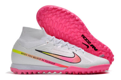 Nike Air Zoom Mercurial Superfly 9 Elite TF Artificial Turf Soccer Shoes - White/Pink/Black/Green