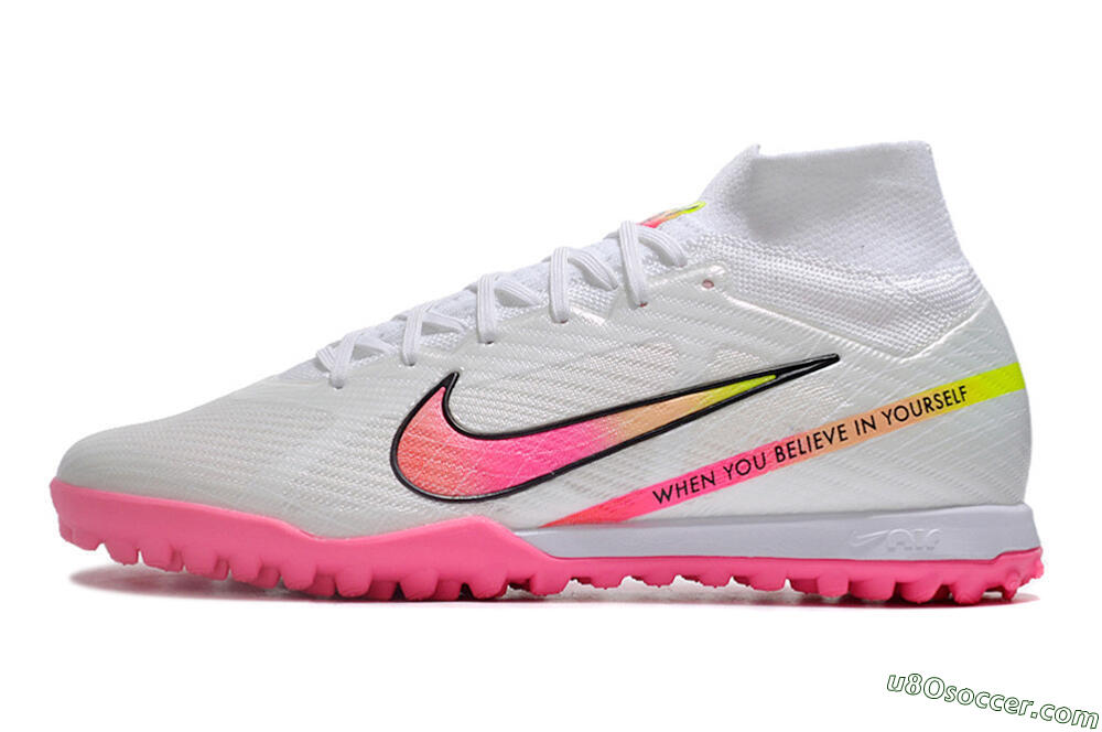 Nike Air Zoom Mercurial Superfly 9 Elite TF Artificial Turf Soccer Shoes - White/Pink/Black/Green 2