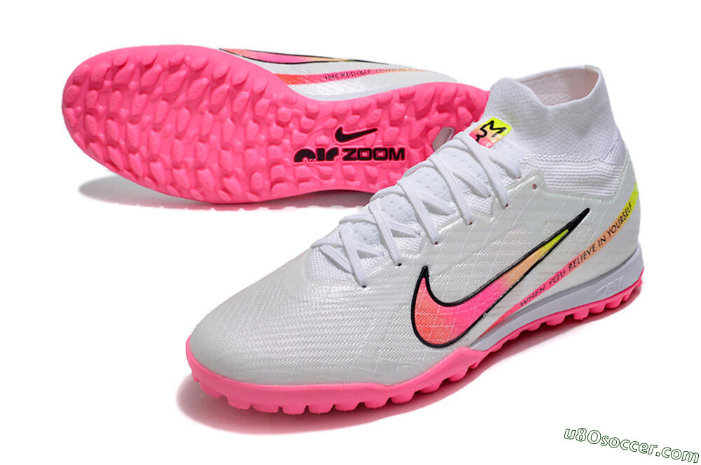 Nike Air Zoom Mercurial Superfly 9 Elite TF Artificial Turf Soccer Shoes - White/Pink/Black/Green 3