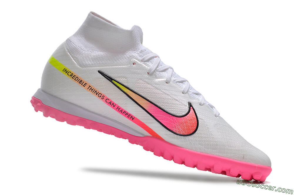 Nike Air Zoom Mercurial Superfly 9 Elite TF Artificial Turf Soccer Shoes - White/Pink/Black/Green 4