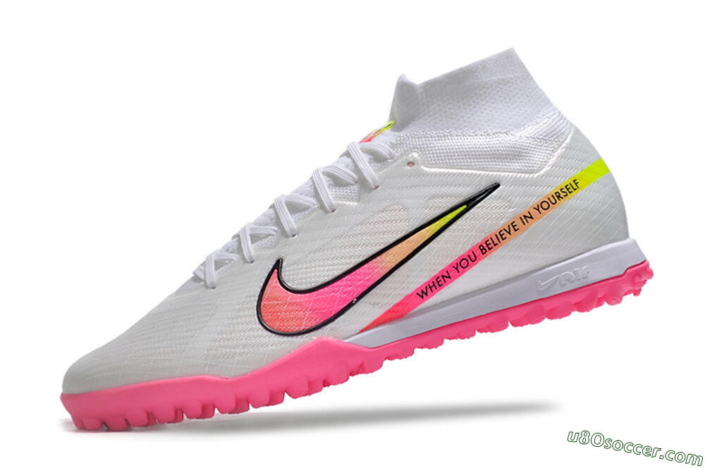 Nike Air Zoom Mercurial Superfly 9 Elite TF Artificial Turf Soccer Shoes - White/Pink/Black/Green 5