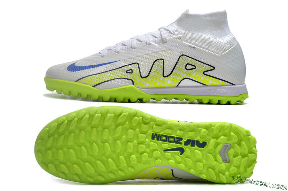 Nike Air Zoom Mercurial Superfly 9 Elite TF Artificial Turf Soccer Shoes - White/Blue/Yellow 0