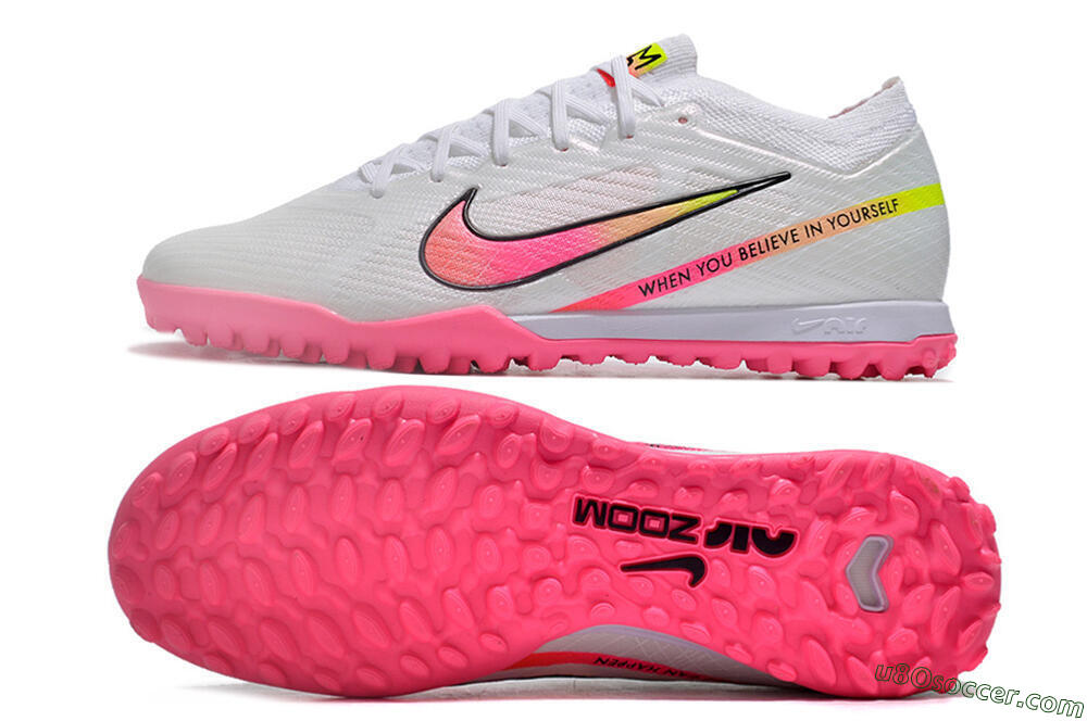 Nike Air Zoom Mercurial Vapor 15 Elite TF Artificial Turf Soccer Shoes - White/Pink/Black/Green 0