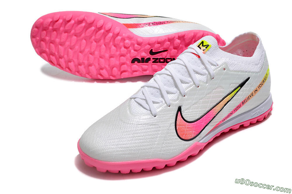 Nike Air Zoom Mercurial Vapor 15 Elite TF Artificial Turf Soccer Shoes - White/Pink/Black/Green 3