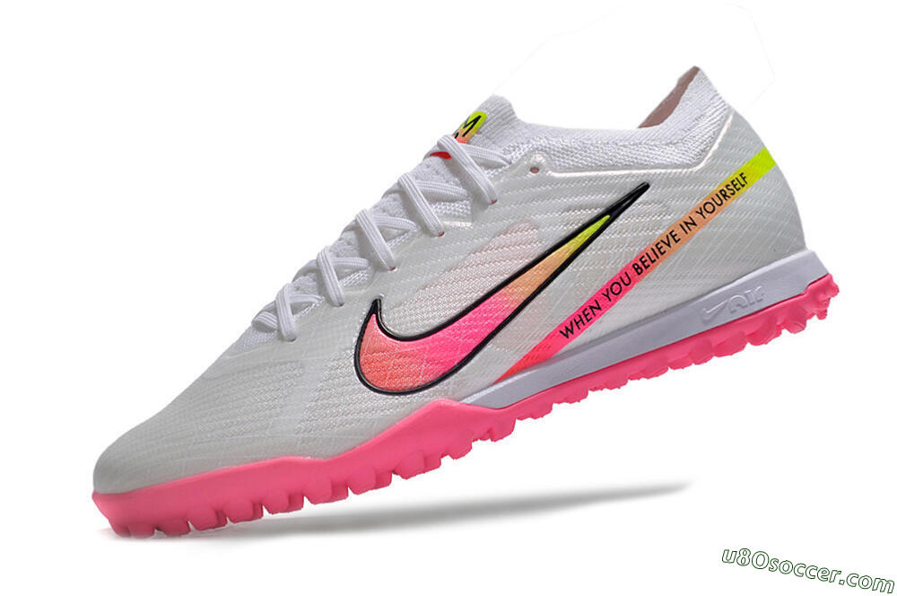 Nike Air Zoom Mercurial Vapor 15 Elite TF Artificial Turf Soccer Shoes - White/Pink/Black/Green 5