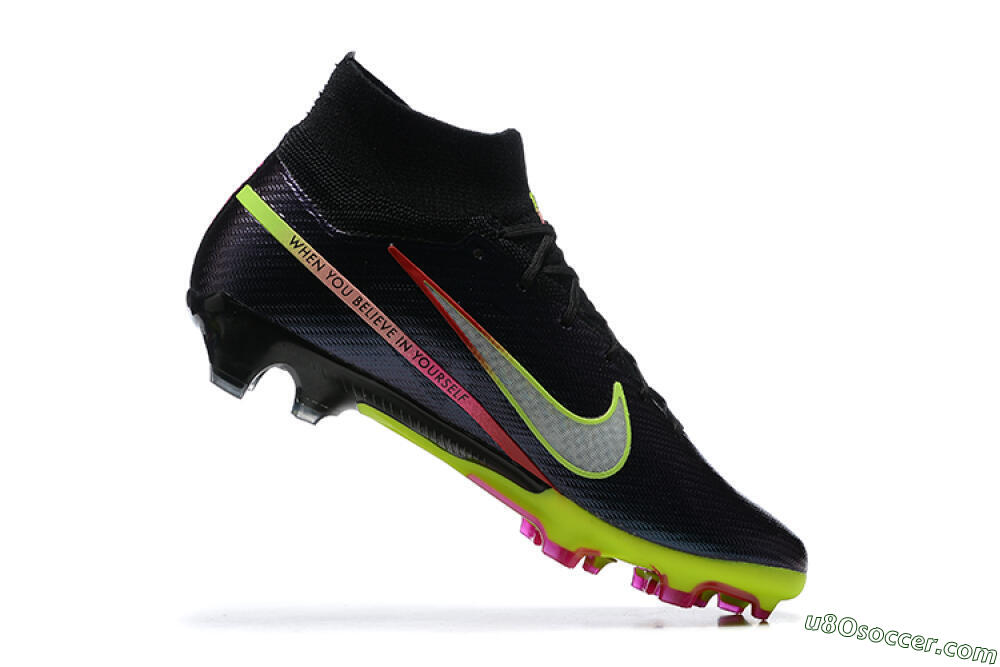 Nike Air Zoom Mercurial Superfly 9 Elite FG Firm Ground Soccer Cleats - Black/Silver/Yellow/Pink 7