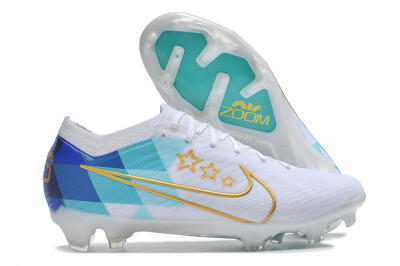 Nike Air Zoom Mercurial Vapor 15 Elite FG Firm Ground Soccer Cleats - White/Blue/Gold