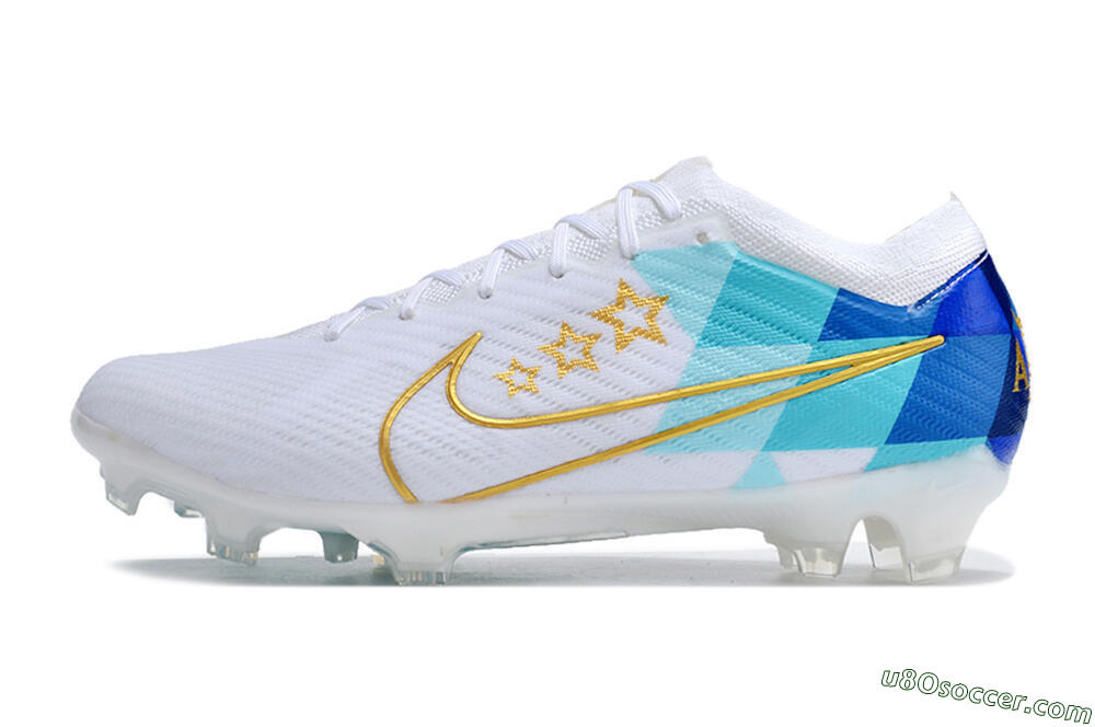 Nike Air Zoom Mercurial Vapor 15 Elite FG Firm Ground Soccer Cleats - White/Blue/Gold 2