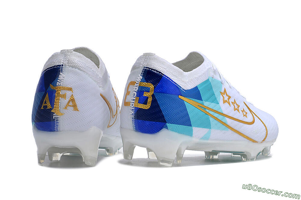 Nike Air Zoom Mercurial Vapor 15 Elite FG Firm Ground Soccer Cleats - White/Blue/Gold 6