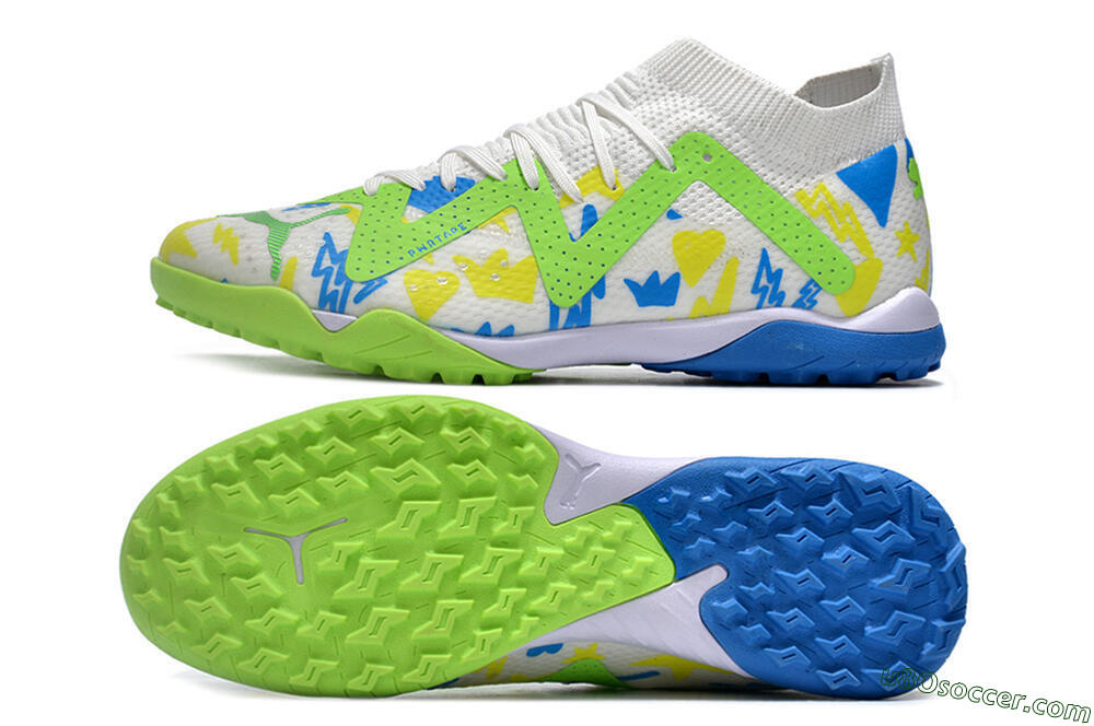 Puma Future Ultimate TF Artificial Turf Soccer Shoes - White/Blue/Yellow/Green 0