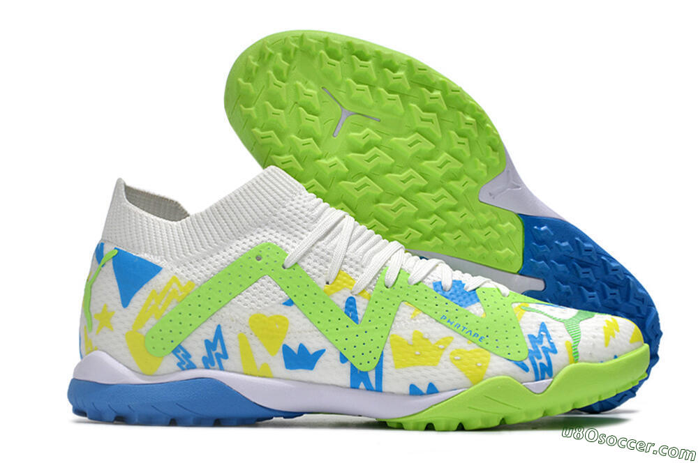 Puma Future Ultimate TF Artificial Turf Soccer Shoes - White/Blue/Yellow/Green 1