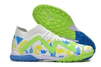 Puma Future Ultimate TF Artificial Turf Soccer Shoes - White/Blue/Yellow/Green
