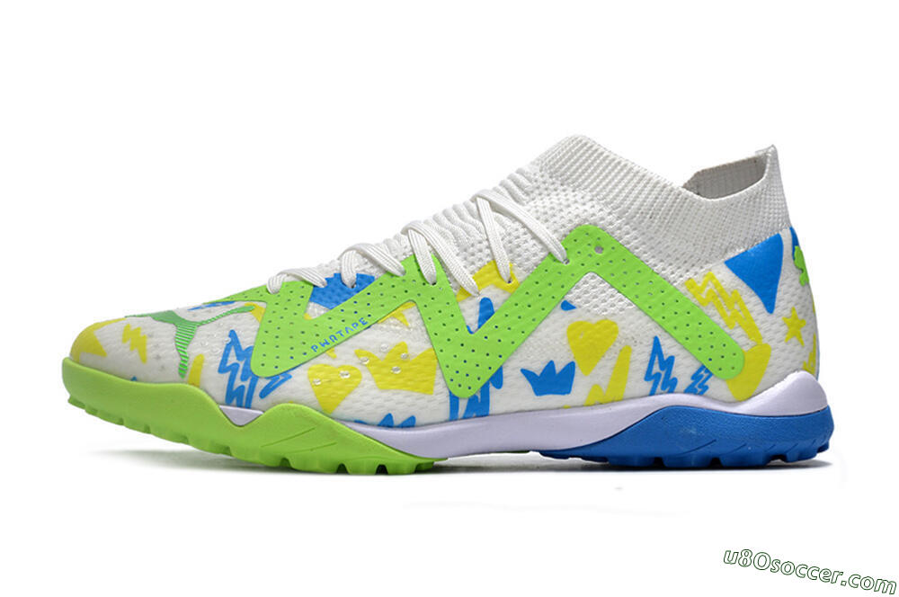Puma Future Ultimate TF Artificial Turf Soccer Shoes - White/Blue/Yellow/Green 2