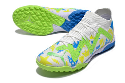 Puma Future Ultimate TF Artificial Turf Soccer Shoes - White/Blue/Yellow/Green