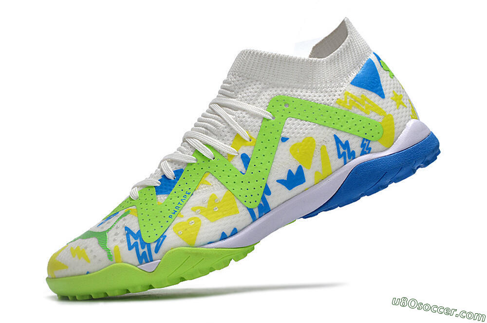 Puma Future Ultimate TF Artificial Turf Soccer Shoes - White/Blue/Yellow/Green 5