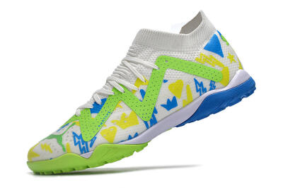 Puma Future Ultimate TF Artificial Turf Soccer Shoes - White/Blue/Yellow/Green
